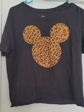 Disney Black Tee with Leopard-Print Mickey Graphic